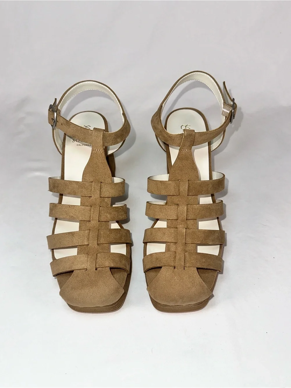 Oasis Society Hailee Khaki Platform Block Heel Caged Sandals Size 8